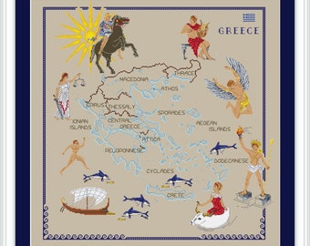 Karte von Griechenland Kreuzstichmuster, PDF Muster, Sofort Download PDF
