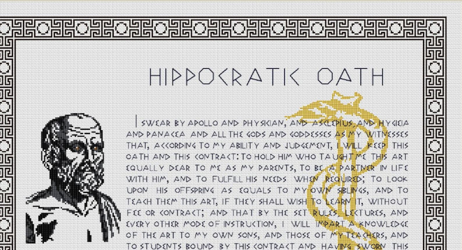 Hippocratic Oath English Version Best Gifts for Doctors Cross Stitch