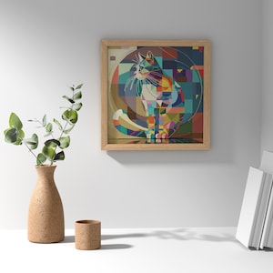 Feline Muse, Colorful Cat, Counted Cross Stitch Pattern, Embroidery Pattern Instant Download PDF