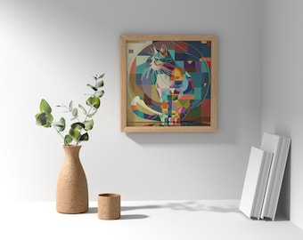 Feline Muse, bunte Katze, Kreuzstichmuster, Stickmuster Sofort Download PDF