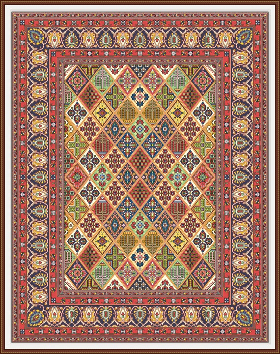 美しいペルシャ絨毯 - モフタシャム カシャン スタイル クロスステッチ