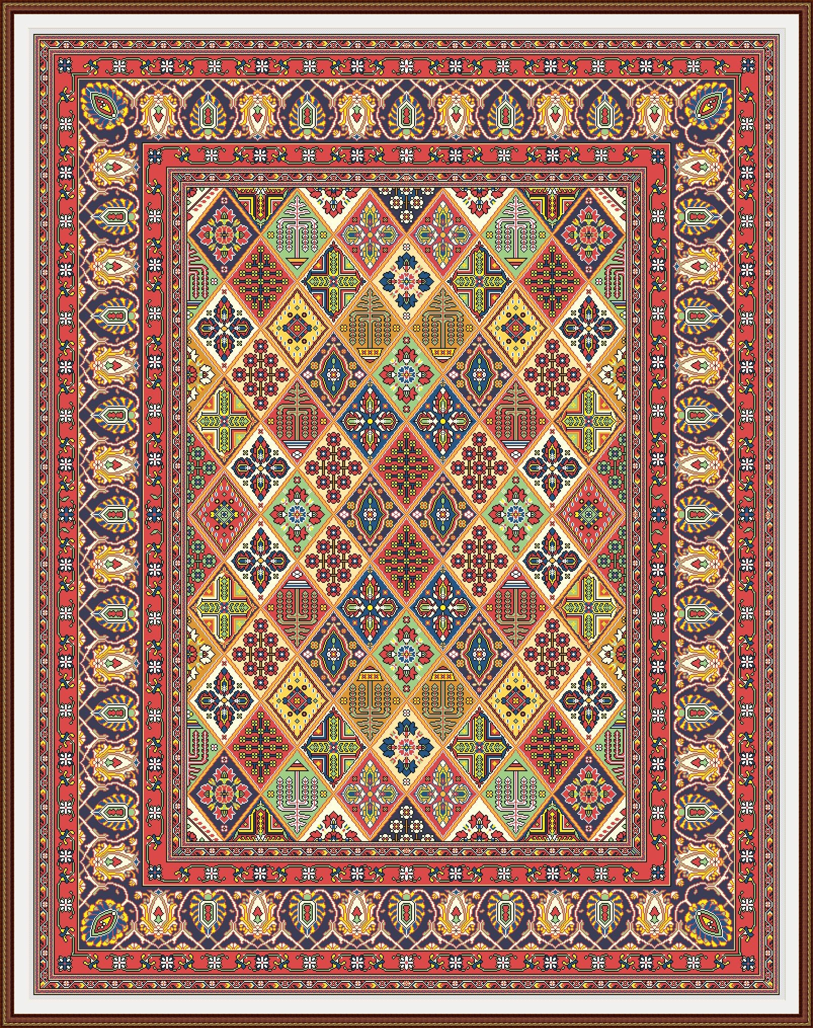 美しいペルシャ絨毯 - モフタシャム カシャン スタイル クロスステッチ