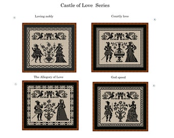 Einfarbig Kreuzstich Kreuzstich Castle of Love Serie Muster Needlecraft Design chart mittelalterliche Europäische Kissenbezüge PDF, Sofort Download