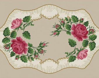 Spitze und Rosen Kreuzstich Muster, Stickerei Nadelspitzen Stickmuster, Sofort Download PDF