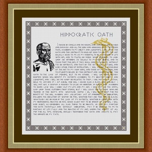 Hippocratic Oath  English version Best Gifts for Doctors Cross Stitch Pattern Needlepoint Pattern Embroidery Design Chart Printable PDF