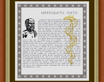 Hippocratic Oath  English version Best Gifts for Doctors Cross Stitch Pattern Needlepoint Pattern Embroidery Design Chart Printable PDF