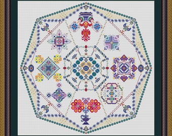 Ancestral Treasures Sampler Kreuzstich Muster Gobelin Stickerei Nadel, Pdf Muster, Sofortiger Download PDF Digital