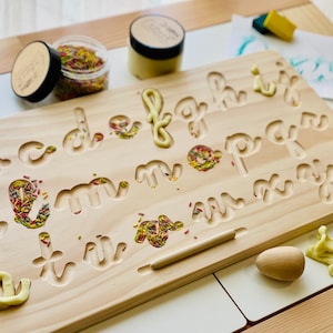 Heirloom Quality 2 Sided Wooden Cursive Alphabet Tracing Board. Montessori inspired ABC uppercase lowercase wood letter tracing dyslexia opt