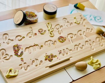 Heirloom Quality 2 Sided Wooden Cursive Alphabet Tracing Board. Montessori inspired ABC uppercase lowercase wood letter tracing dyslexia opt