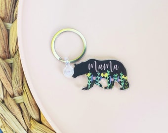 Mama Bear Keychain: Floral Mom Gift