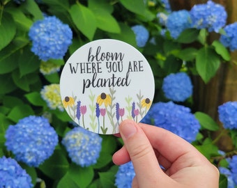 Bloom where you are planted Sticker, Inspiration sticker, Vinyl Sticker