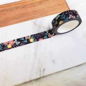 Black Floral Pattern Washi Tape