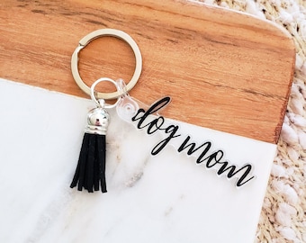 Dog Mom Acrylic Keychain with Tassel
