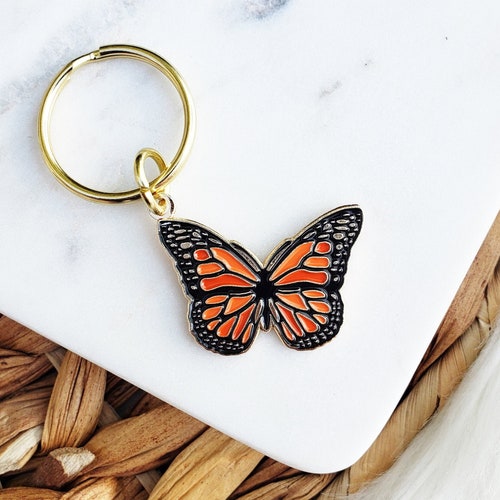 Monarch Butterfly Keychain Butterfly Keyring Metal Butterfly Etsy