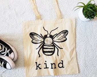 Bee Kind Tote Bag, Cotton Tote Bag, Cute Bags, Canvas Tote Bag