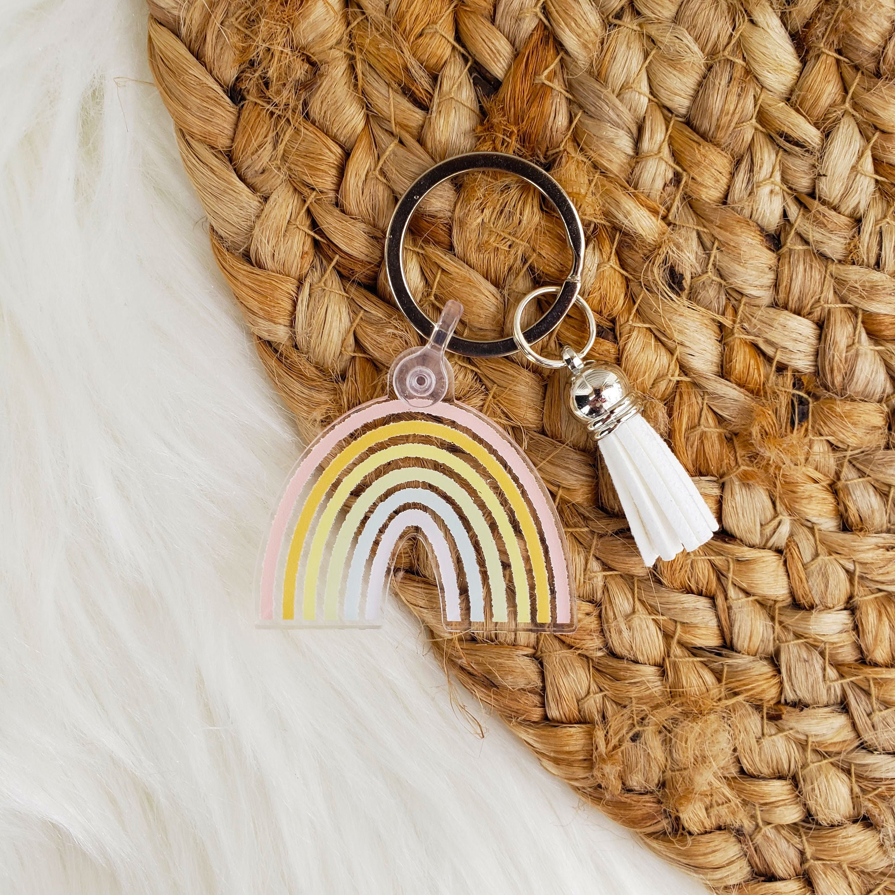 Pastel Rainbow Keychain Acrylic Keychain Colorful Keyring Etsy