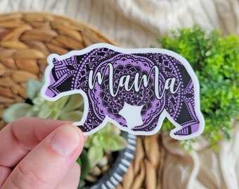 Purple Mama Bear Mandala sticker, Mom sticker, Water bottle Sticker, Laptop Sticker, Vinyl Sticker