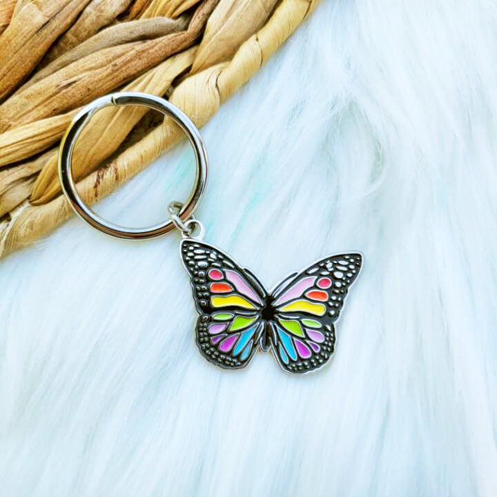EvesArtShop Monarch Butterfly Keychain, Butterfly Keyring, Metal Butterfly Keychain