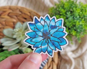 Blue Watercolor Flower Sticker: Waterproof Tie Dye Decal