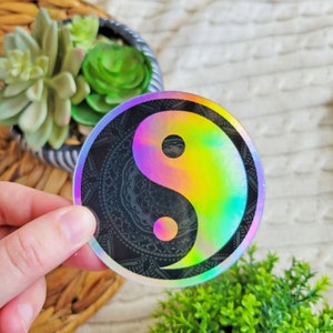 Holographic Yin Yang Mandala Sticker - Waterproof Vinyl Decal