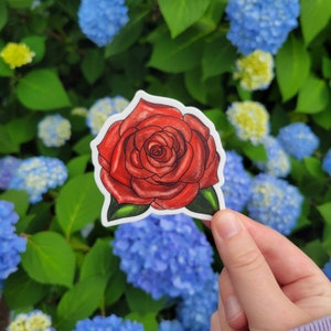 Red Rose Sticker: Waterproof Vinyl Decal for Laptop, Water Bottle