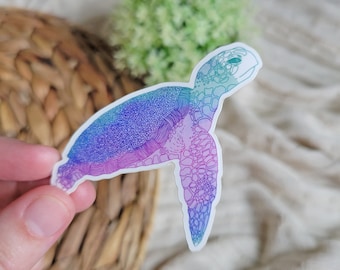 Pegatina de tortuga colorida: calcomanía impermeable de vida marina