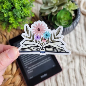 Floral Book Sticker: Waterproof Vinyl Decal