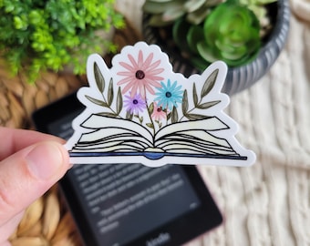 Pegatina de libro floral: vinilo impermeable