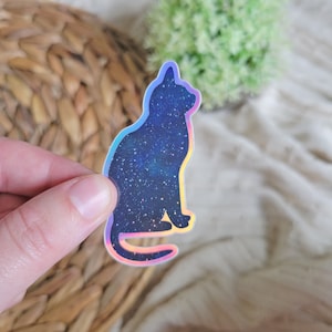 Holographic Galaxy Cat Sticker: Waterproof Laptop Decal