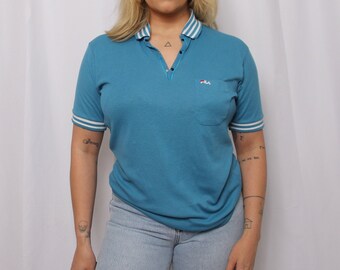 Vintage 80s Fila Polo Shirt-Striped Collar Top