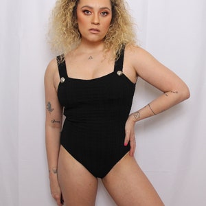 90s Textured one-piece swimsuit with gold seashell accents