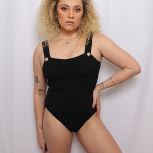 90s Textured one-piece swimsuit with gold seashell accents image 1