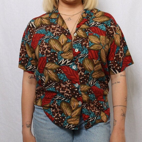Vintage Mixed jungle print button up - image 4