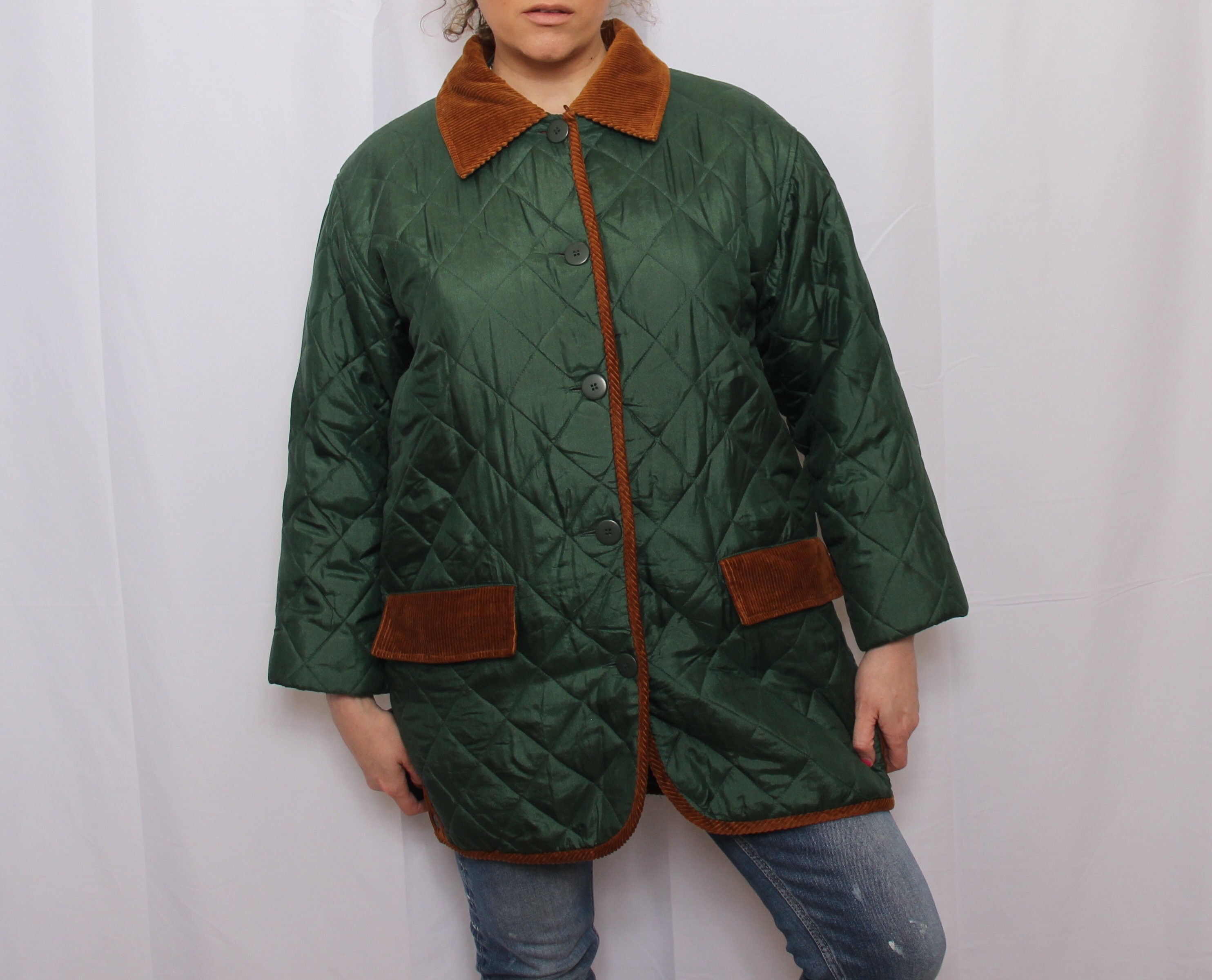 Vintage Hunter Green Silk Puffer Jacket 