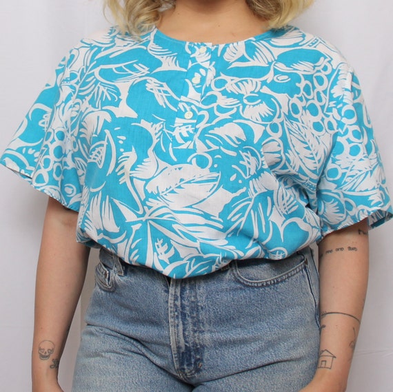 Aqua Aloha Print blouse - image 5