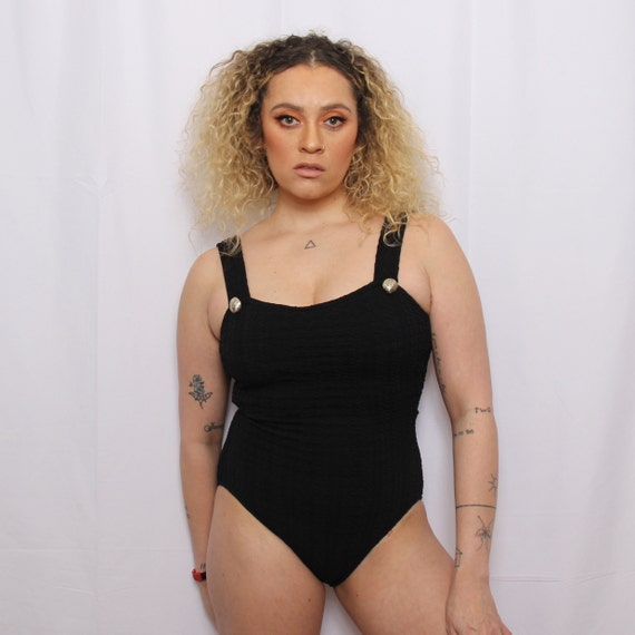 90s Textured one-piece swimsuit with gold seashel… - image 2