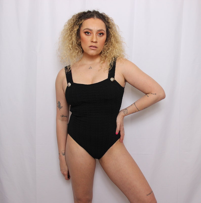 90s Textured one-piece swimsuit with gold seashell accents image 1