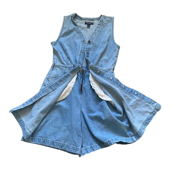 Vintage 90s blue denim jumper mini dress/skort - image 8