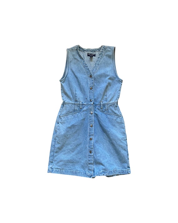 Vintage 90s blue denim jumper mini dress/skort - image 6