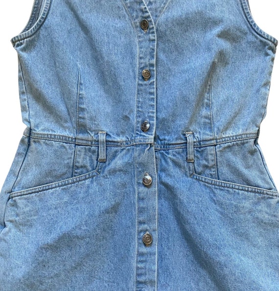 Vintage 90s blue denim jumper mini dress/skort - image 10