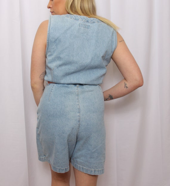 Vintage 90s blue denim jumper mini dress/skort - image 3