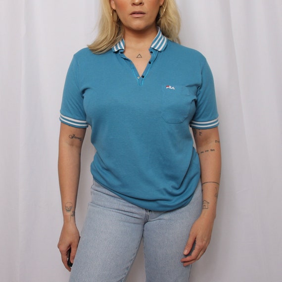 Vintage 80s Fila Polo Shirt-Striped Collar Top