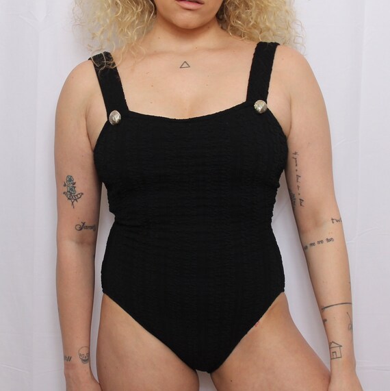 90s Textured one-piece swimsuit with gold seashel… - image 3