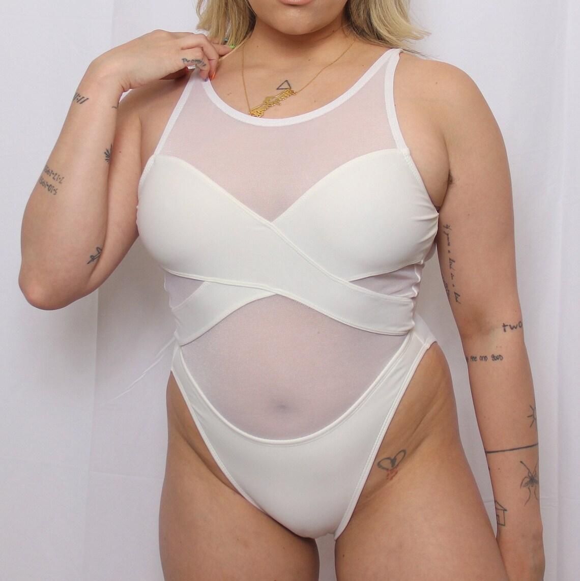 sheer panel swimsuit