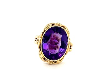 Vintage 14K Yellow Amethyst Cocktail Fashion Ring
