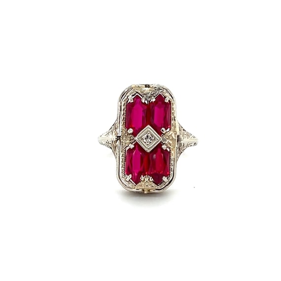 Art Deco 14k White Gold Synthetic Ruby Fashion Ring