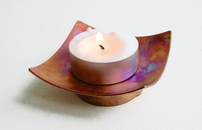 Bol de Bougie en Cuivre, Bougeoir, Brûleur d'encens Cuivre Fait à La Main, Battu Plat Anneau, Zen, E