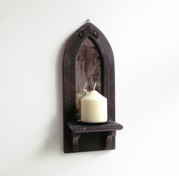 Gothic Mirror Candle Holder Shelf Wall Arch Distressed Church