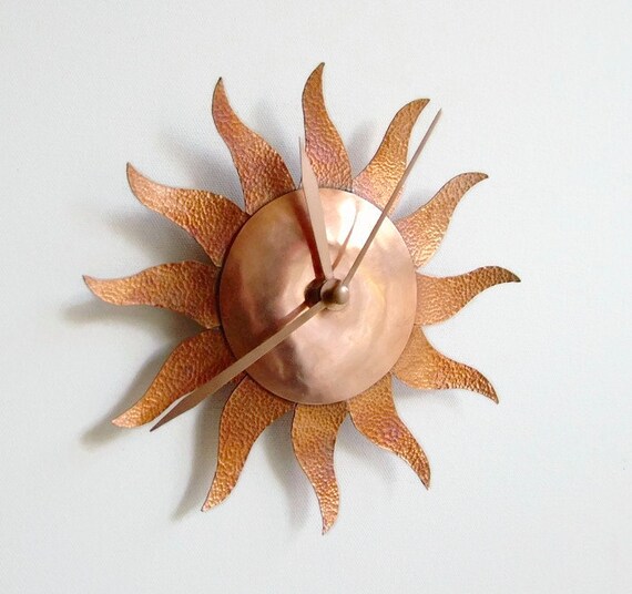 Copper Sun Clock Copper Clock Fiery Sun Clock Sun Clock Etsy