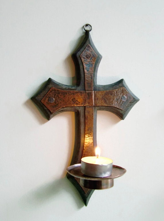 Gothic Cross Candle Holder Wall Candle Holder Wooden Candle Etsy